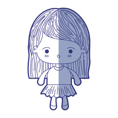 blue shading silhouette of kawaii little girl with straight hair and facial expression surprised vector illustration