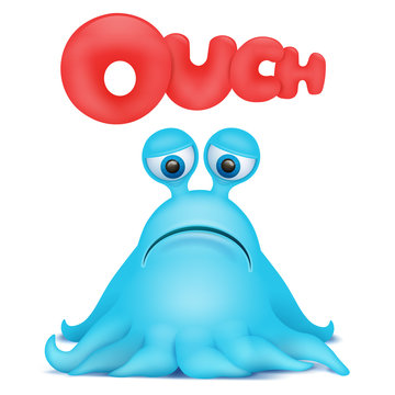 Octopus Alien Monster Emoji Character With Ouch Title.