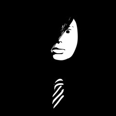 Face front view. Elegant silhouette of a female head. Vector Illustration. Short hair. Monochrome gamma. Business woman