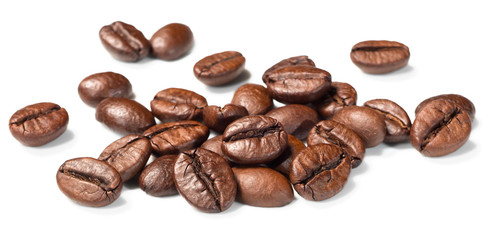 roasted coffee beans on white, (large depth of field, taken with tilt shift lens)