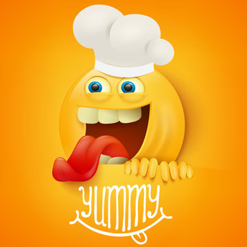 Funny emoticon cartoon character in chef hat