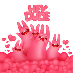 Fototapeta premium Invitation card template with five crazy bunny characters