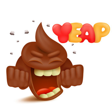 Brown poop emoji cartoon character with yeap title
