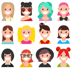 Set of cartoon faces. Girls. Part 1