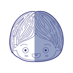 blue shading silhouette of kawaii head of little boy smiling vector illustration