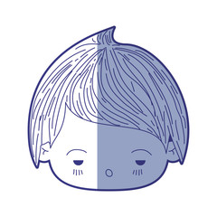 blue shading silhouette of kawaii head of little boy with facial expression sad vector illustration