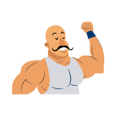 strong man circus character muscle bald with moustache vector illustration