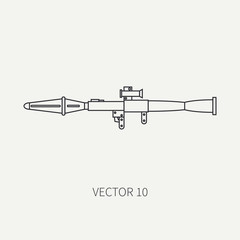 Line flat vector military icon grenade launcher. Army equipment and weapons. Cartoon style. Army. Assault. Soldiers. Armament. Ammunition. Vector illustration and element for your design and wallpaper