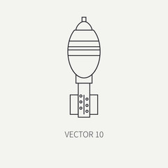 Line flat vector military icon - mine. Army equipment and weapons. Cartoon style. Army. Assault. Soldiers. Armament. Ammunition. War. Vector illustration and element for your design and wallpaper.