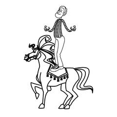 Fototapeta na wymiar acrobat clown on circus horse. entertainment carnival image vector illustration