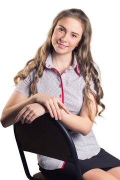 Young business girl on isolated background