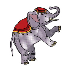 circus elephant as acrobat, animal standing trick, vector illustration