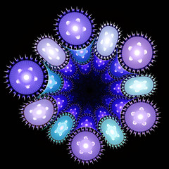 Living cell under microscope. Awesome Microcosm. 3D surreal illustration. Sacred geometry. Mysterious psychedelic relaxation pattern. Fractal abstract texture. Digital artwork graphic astrology magic