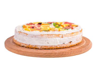 Cake with fruit on a white background