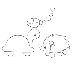 Hedgehog, turtle, bird