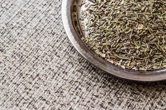 Dried Rosemary on silver plate. (biberiye)