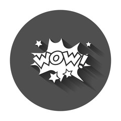 WOW comic sound effects. Sound bubble speech with word and comic cartoon expression sounds. Vector illustration with long shadow.