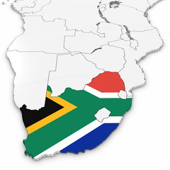 3D Map of South Africa with South African Flag on White Background 3D Illustration