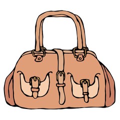 Modern Fashion Bag or Purse Female Accessory. Fashionable and Trendy Handbag. Isolated On a White Background Doodle Cartoon Vintage Hand Drawn Sketch