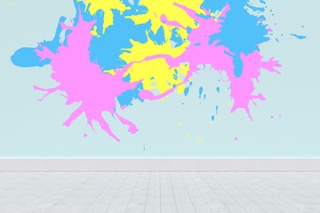 Composite image of colourful paint splashes