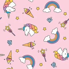 Printed kitchen splashbacks Unicorn Unicorn, rainbow and magic wand pastel colors seamless pattern