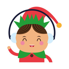 elf or santas helper wearing ear muffs christmas character icon image vector illustration design 