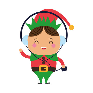 elf or santas helper with music player and headphones christmas character icon image vector illustration design 