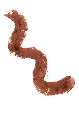 Brown cosmetic pencil lipstick color stroke sample, beauty product isolated on white background