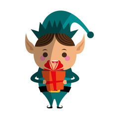 elf or santas helper holding gift box christmas character icon image vector illustration design 