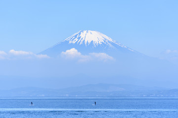 富士山　スタンドアップパドル　海　青空