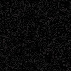 Curle and floral seamless background with waves, dots, curve lines