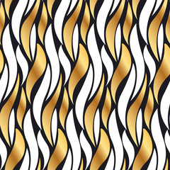 Black and gold wave in chick decorative style. concept abstract seamless pattern vector illustration. repeatable motif for surface design, fabric, wrapping paper.