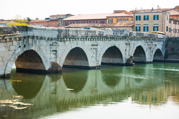 Naklejka premium Old Bridge of Tiberius in the city of Rimini