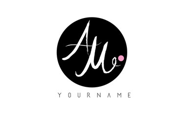 AM Handwritten Brush Letter Logo Design with Black Circle.