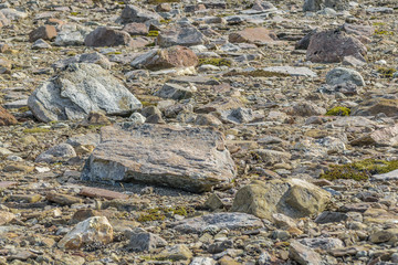 Big rocks and stones located at the end of trekking road at El Chalten. Patagonia Argentina