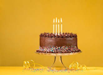 Chocolate Birthday Cake on Yellow - 155972943