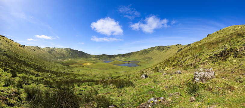 Panoramic view of vulcanic crater on Corvo island