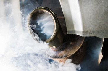 Exhaust gases come from the exhaust system of a diesel engine