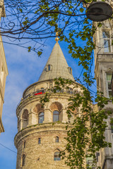 High quality Galata Tower view with blue sky for design