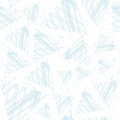 Abstract seamless pattern of triangles in the style of grunge. Delicate shades of blue.