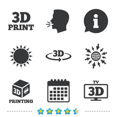 3d technology icons. Printer, rotation arrow.