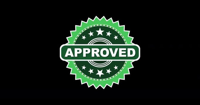 Approved seal with alpha channel. Green rounded stamp with some stars and the write Approved on center, approval stamp.