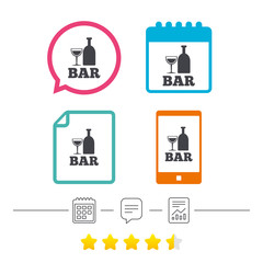 Bar or Pub sign icon. Wine bottle and Glass.