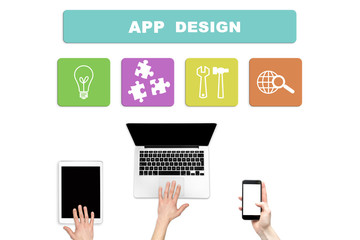 Concept of app design. Flat lying