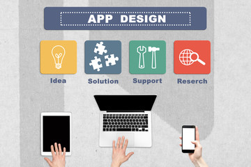 Concept of app design. Flat lying