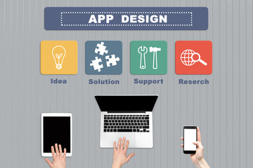 Concept of app design. Flat lying