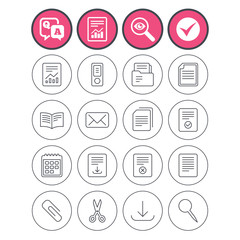 Documents linear icons. Accounting, book.