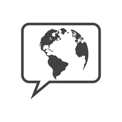 Black Earth icon in square bubble. Flat style. Vector illustration