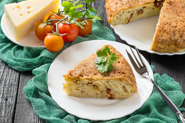 Tasty homemade cheese with dried tomatoes