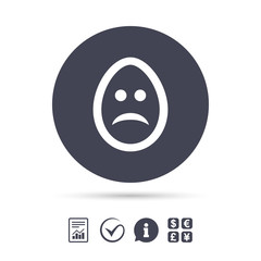Sad egg face sign icon. Sadness symbol.